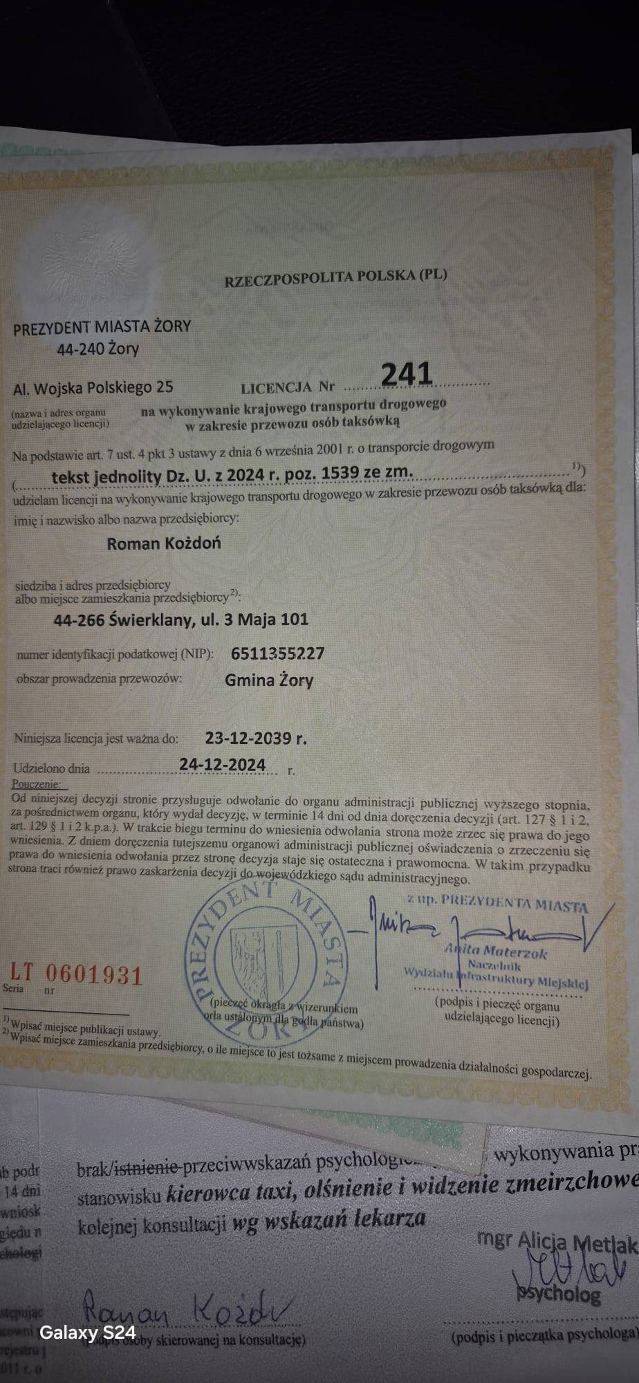Licencja Taxi BMW F10